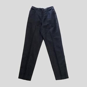 Vintage Liz Claiborne Black Linen Cotton Mid Rise Classic Pleated Trousers - M